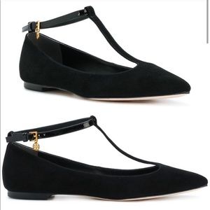 NWOT Ashton T strap leather suede flats point 10